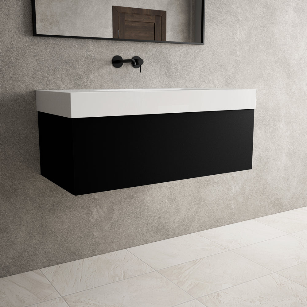 Raffinata One Drawer Vanity Unit With Beyondstone BLOC Basin - Matt Black 1000mm