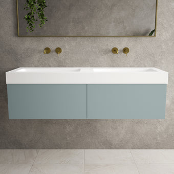Raffinata Two Drawer Vanity Unit With Beyondstone BLOC Double Basin - Matt Fjord 1400mm