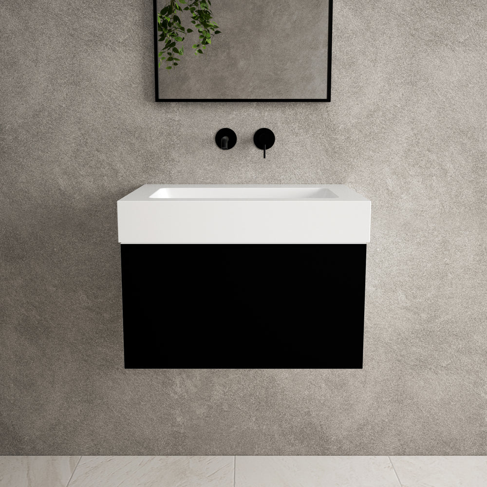 Raffinata One Drawer Vanity Unit  With Beyondstone BLOC Basin - Matt Black 600mm