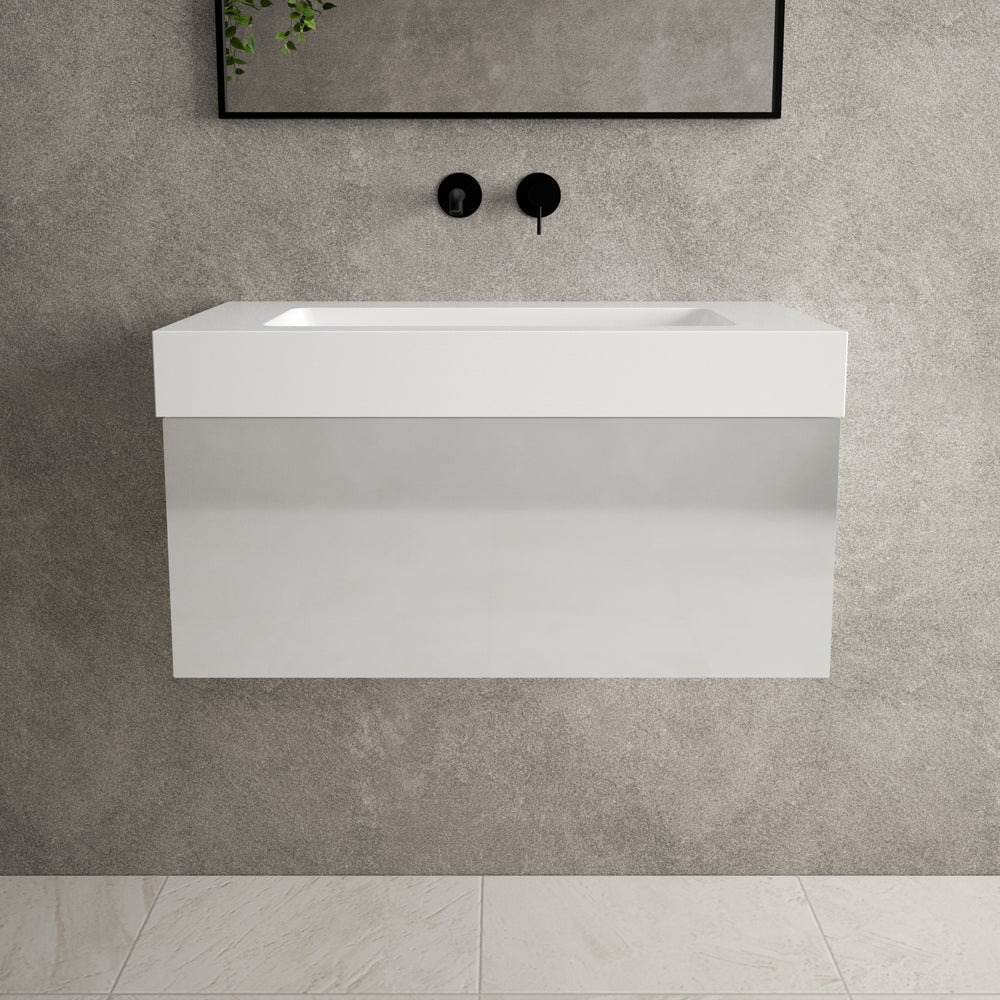 Raffinata One Drawer Vanity Unit With Beyondstone BLOC Basin - Gloss Dove 800mm