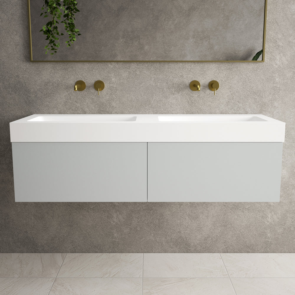 Raffinata Two Drawer Vanity Unit With Beyondstone BLOC Double Basin - Matt Dove 1400mm image