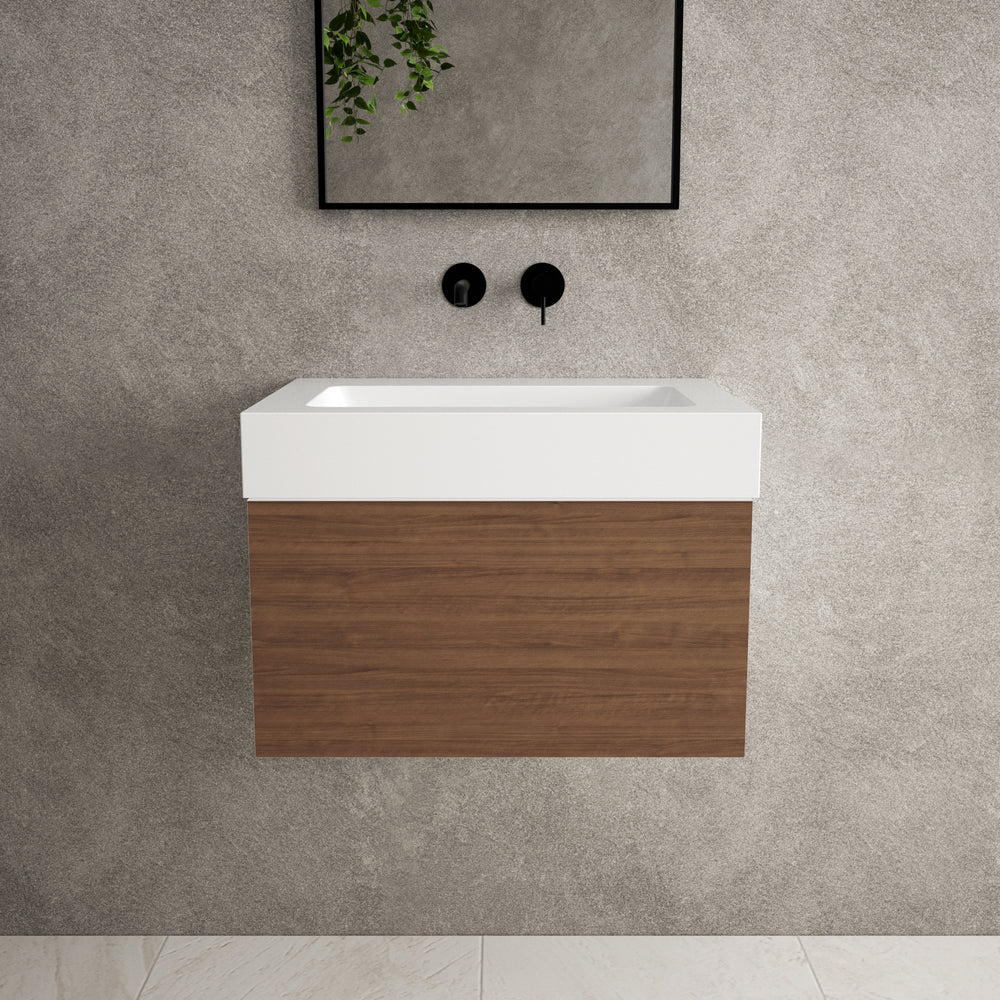 Raffinata One Drawer Vanity Unit  With Beyondstone BLOC Basin - Walnut 600mm image