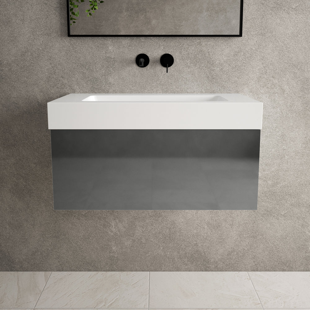 Raffinata One Drawer Vanity Unit With Beyondstone BLOC Basin - Gloss Dust 800mm image