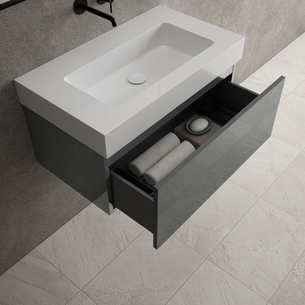 Raffinata One Drawer Vanity Unit With Beyondstone BLOC Basin - Gloss Dust 800mm