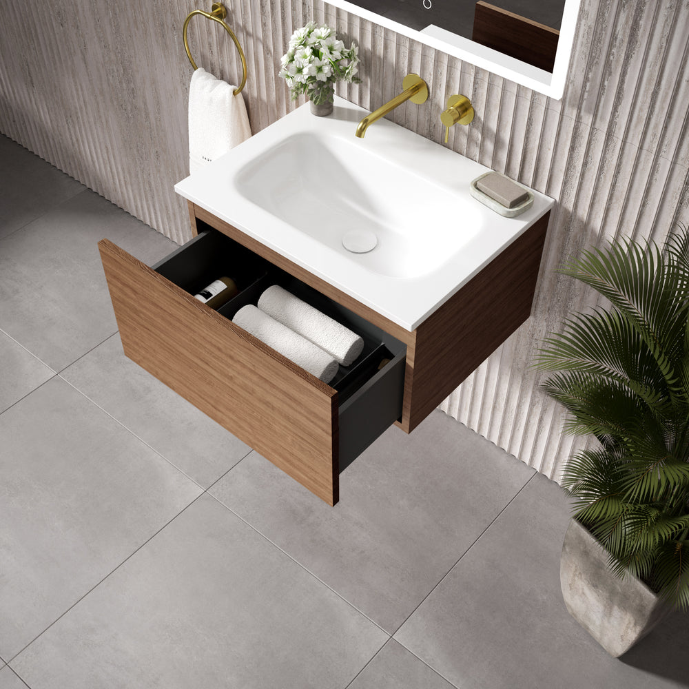 Raffinata One Drawer Vanity Unit  With Beyondstone Basin - Walnut 600mm