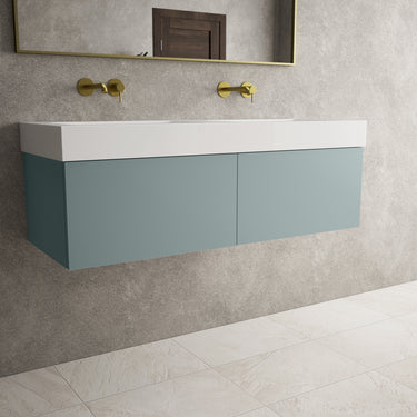 Raffinata Two Drawer Vanity Unit  With Beyondstone BLOC Double Basin - Matt Fjord 1200mm