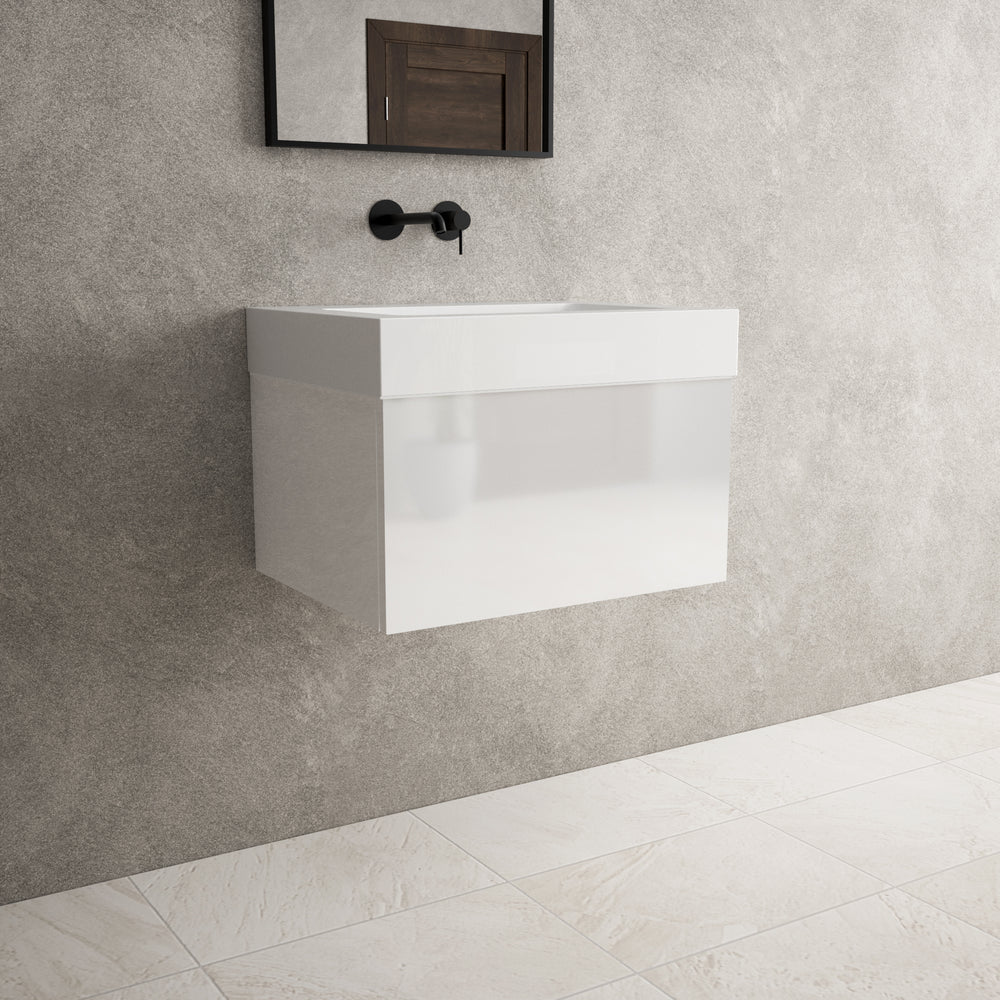 Raffinata One Drawer Vanity Unit  With Beyondstone BLOC Basin - Gloss White 600mm
