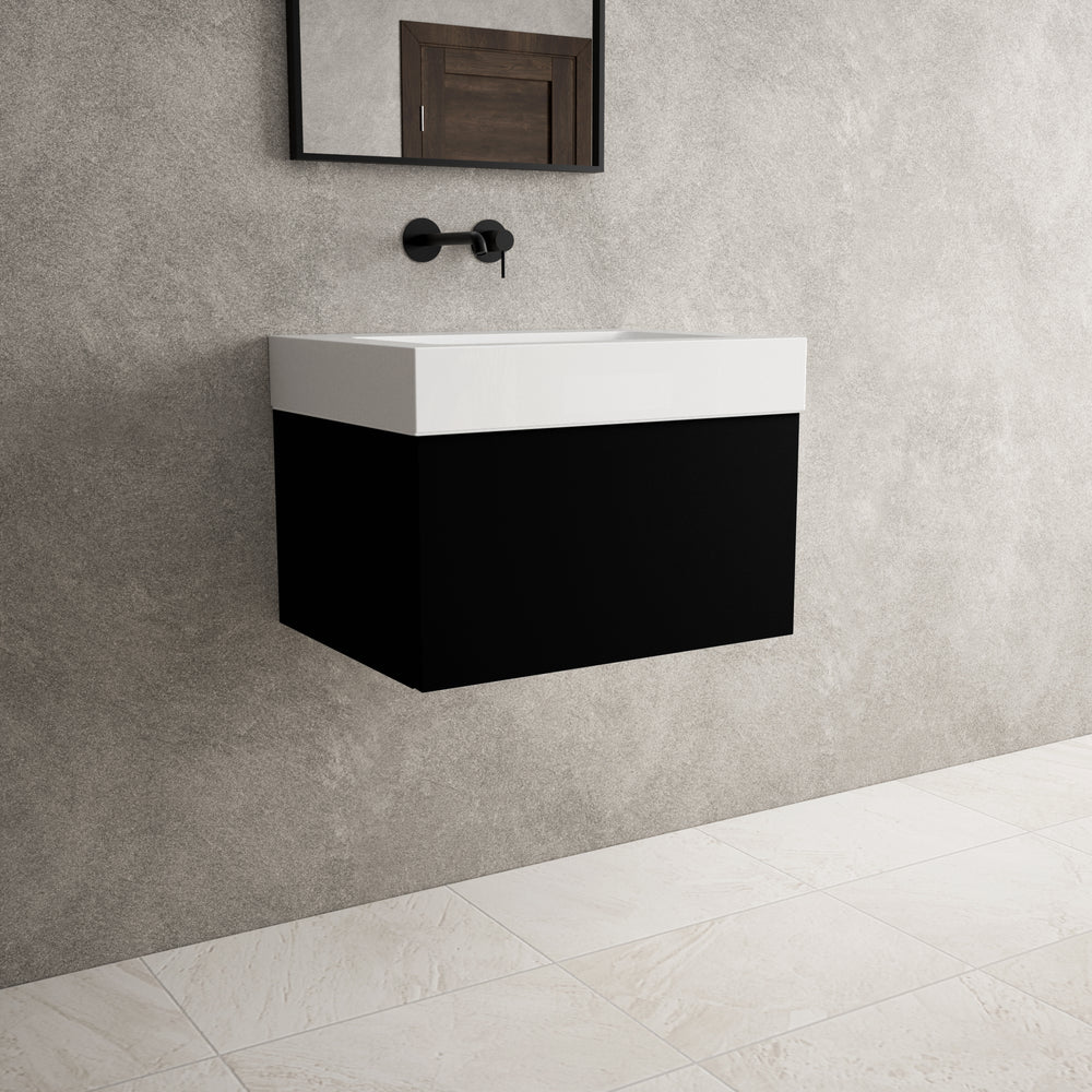 Raffinata One Drawer Vanity Unit  With Beyondstone BLOC Basin - Matt Black 600mm