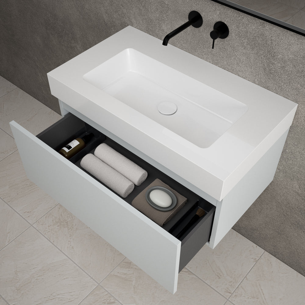 Raffinata One Drawer Vanity Unit With Beyondstone BLOC Basin - Matt Dove 800mm