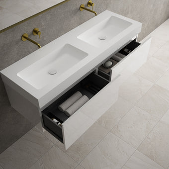 Raffinata Two Drawer Vanity Unit With Beyondstone BLOC Double Basin - Gloss White 1400mm