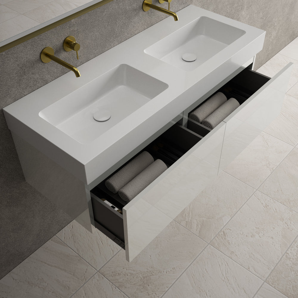 Raffinata Two Drawer Vanity Unit  With Beyondstone BLOC Double Basin - Gloss Dove 1200mm