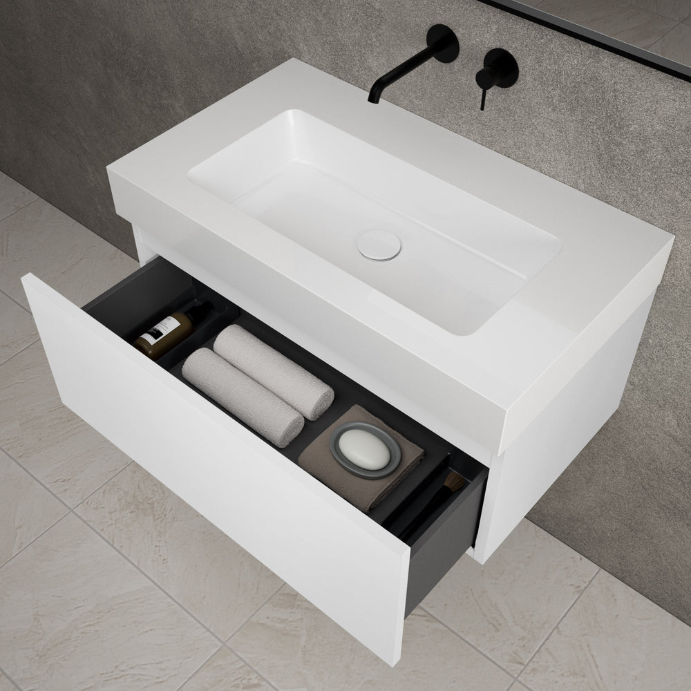 Raffinata One Drawer Vanity Unit With Beyondstone BLOC Basin - Matt White 800mm
