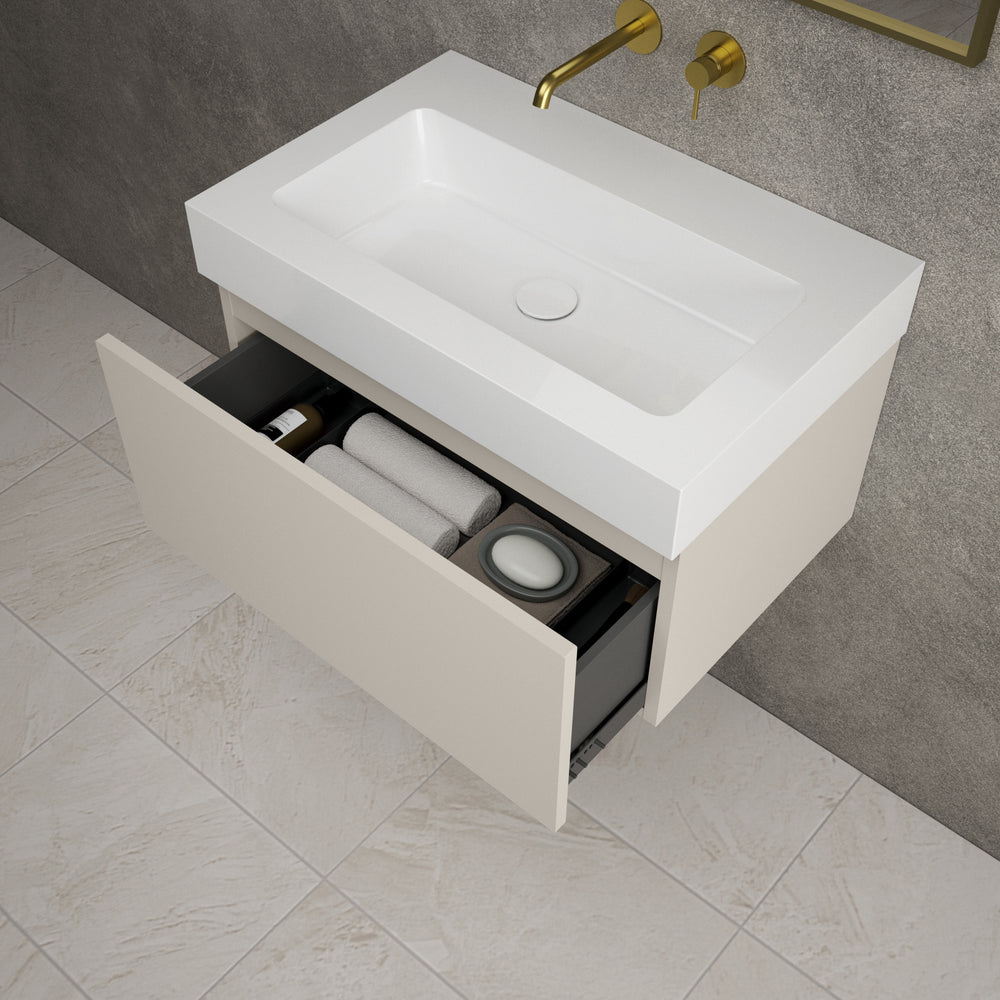 Raffinata One Drawer Vanity Unit  With Beyondstone BLOC Basin - Matt Cashmere 700mm