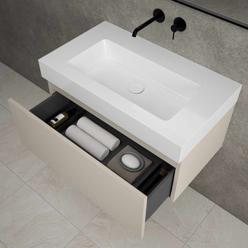 Raffinata One Drawer Vanity Unit With Beyondstone BLOC Basin - Matt Stone 800mm