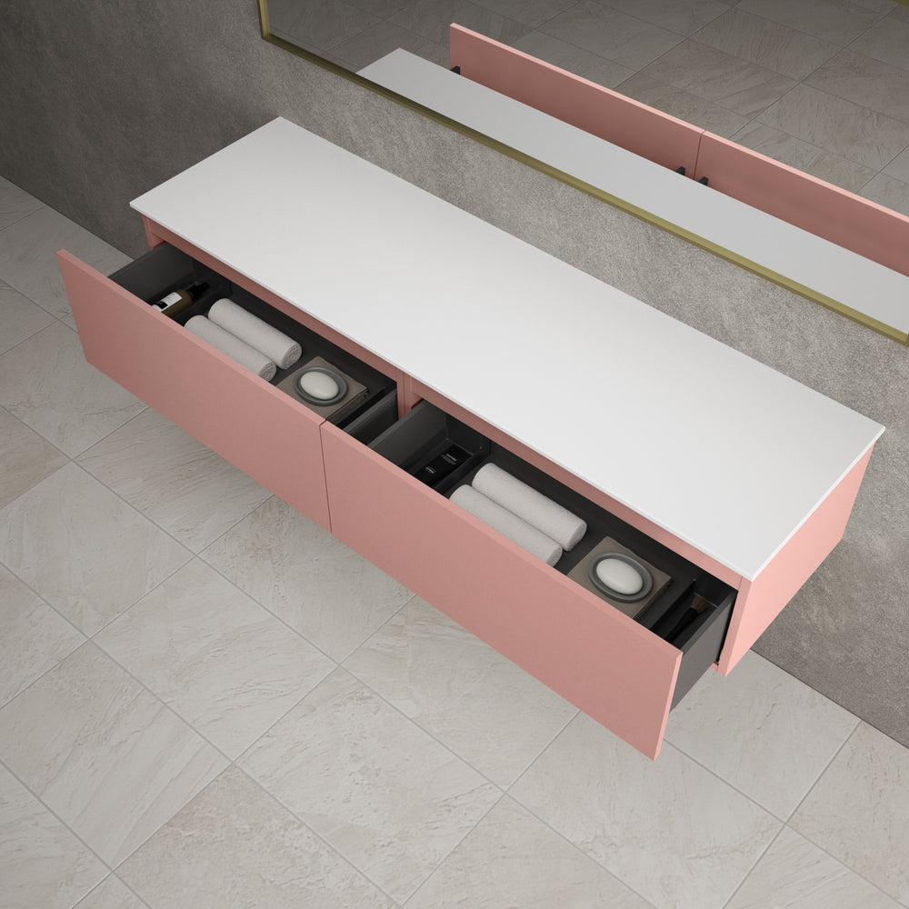 Raffinata Two Drawer Countertop Vanity Unit - Matt Pink 1600mm
