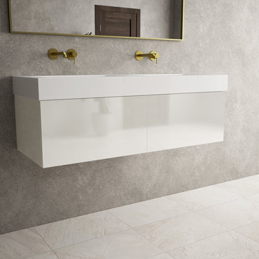 Raffinata Two Drawer Vanity Unit  With Beyondstone BLOC Double Basin - Gloss White 1200mm