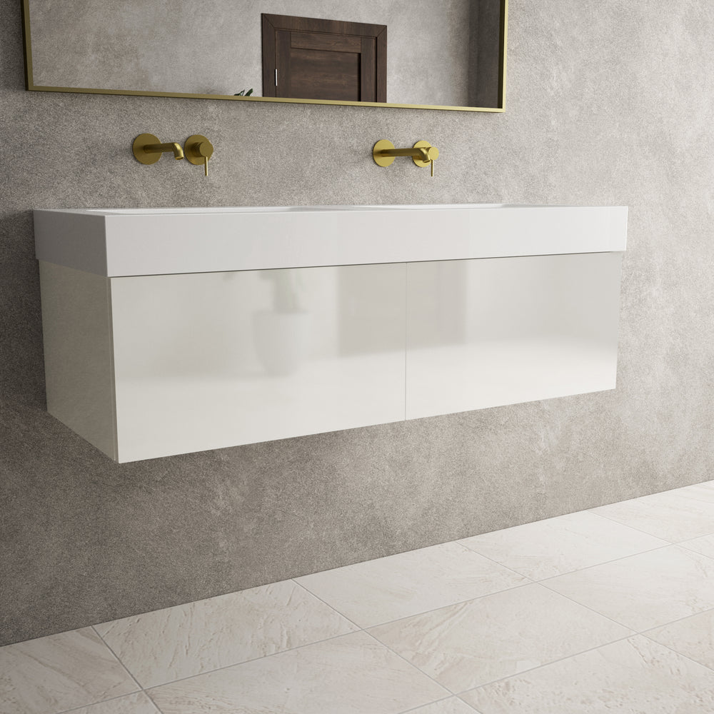 Raffinata Two Drawer Vanity Unit  With Beyondstone BLOC Double Basin - Gloss White 1200mm