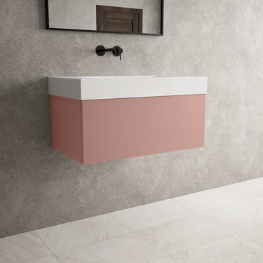 Raffinata One Drawer Vanity Unit With Beyondstone BLOC Basin - Matt Pink 800mm