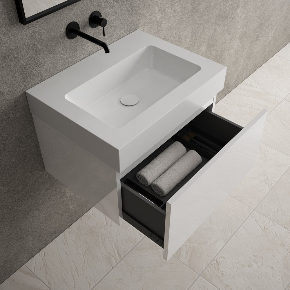 Raffinata One Drawer Vanity Unit  With Beyondstone BLOC Basin - Gloss White 600mm