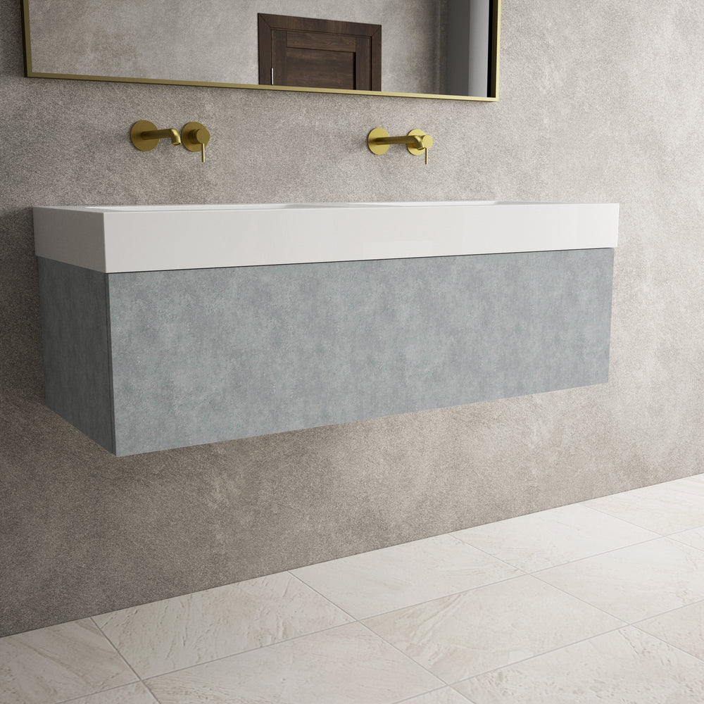 Raffinata One Drawer Vanity Unit With Beyondstone Double BLOC Basin - Light Concrete 1200mm