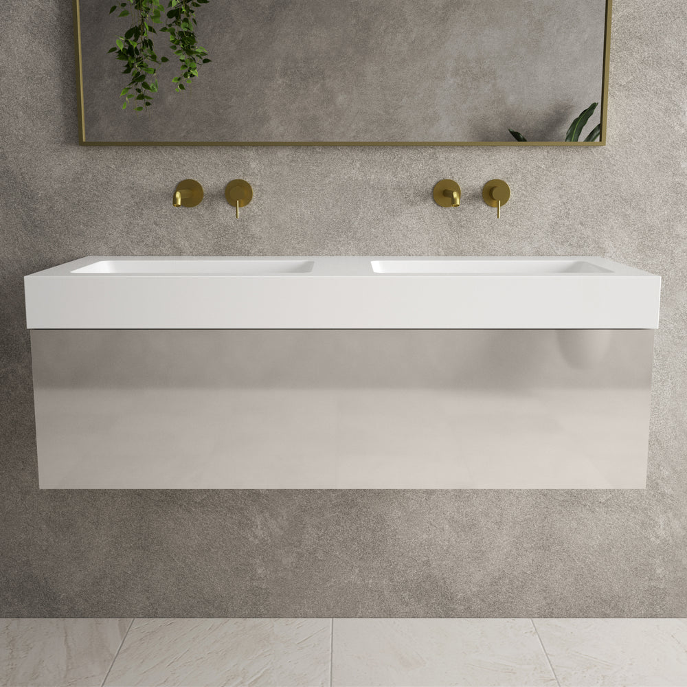 Raffinata One Drawer Vanity Unit With Beyondstone Double BLOC Basin - Gloss Cashmere 1200mm