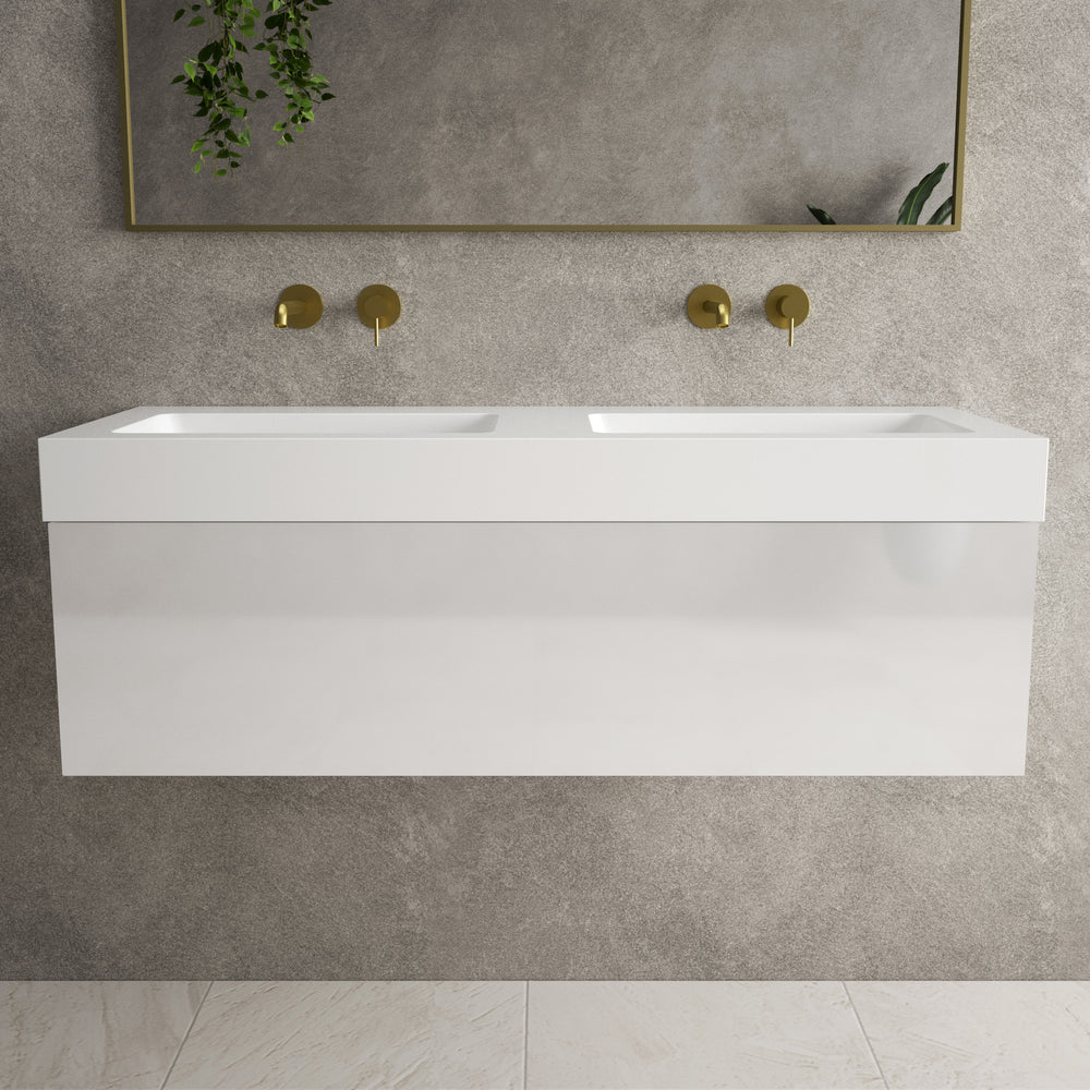 Raffinata One Drawer Vanity Unit With Beyondstone Double BLOC Basin - Gloss White 1200mm