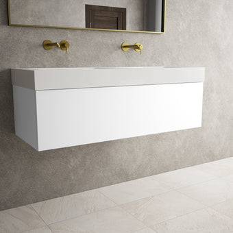 Raffinata One Drawer Vanity Unit With Beyondstone Double BLOC Basin - Matt White 1200mm