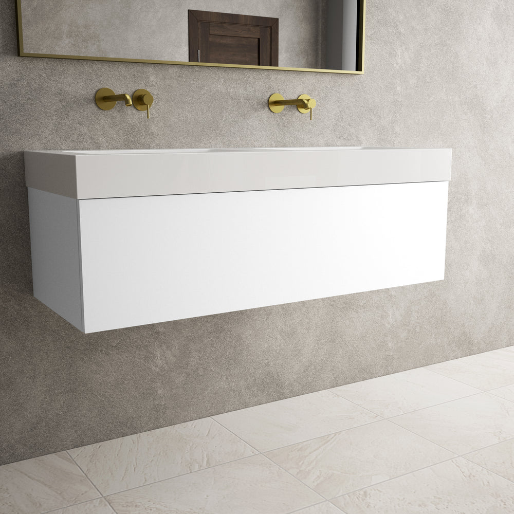 Raffinata One Drawer Vanity Unit With Beyondstone Double BLOC Basin - Matt White 1200mm