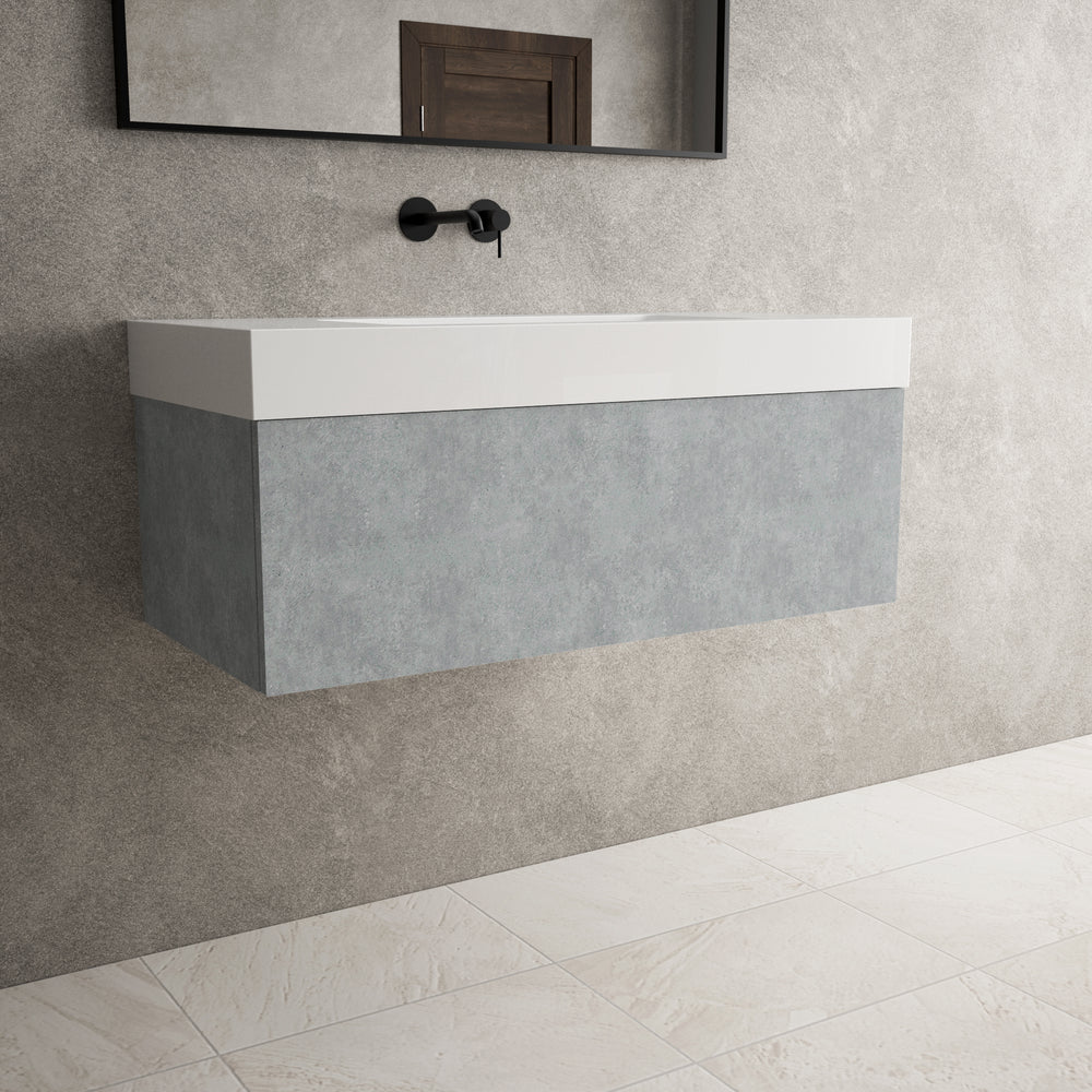 Raffinata One Drawer Vanity Unit With Beyondstone BLOC Basin - Light Concrete 1000mm