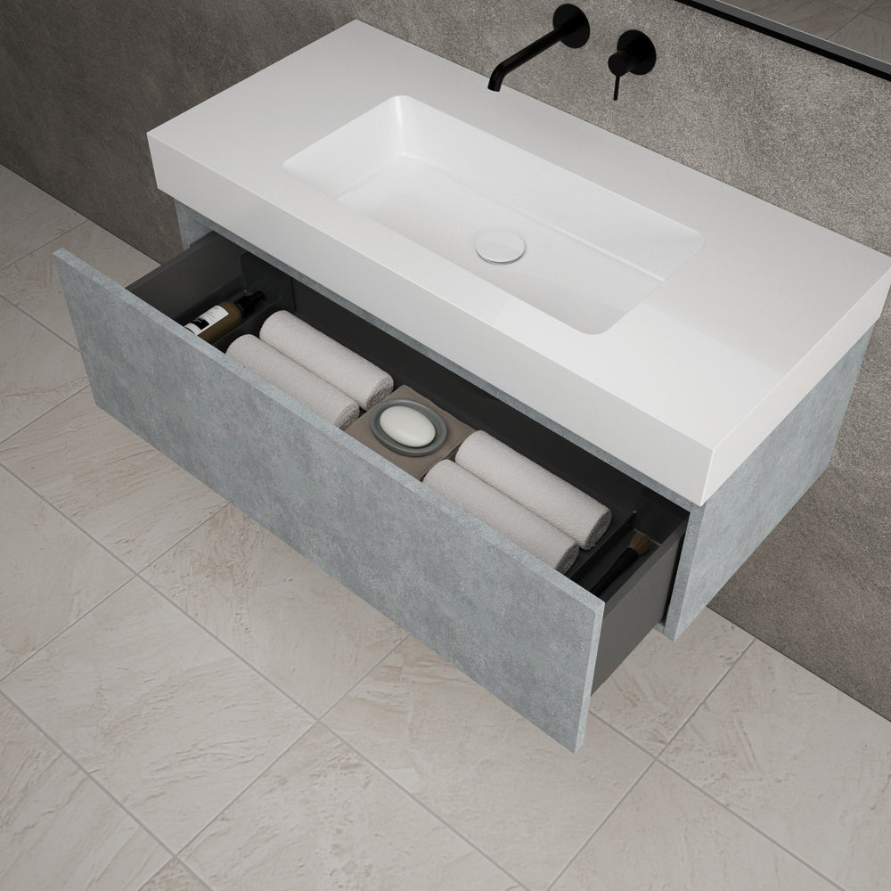Raffinata One Drawer Vanity Unit With Beyondstone BLOC Basin - Light Concrete 1000mm