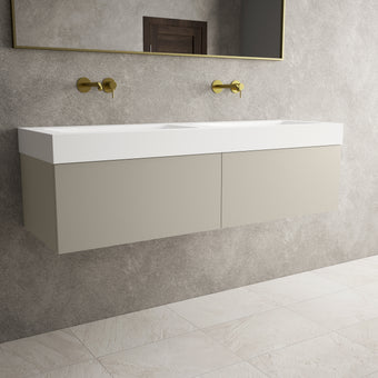Raffinata Two Drawer Vanity Unit With Beyondstone BLOC Double Basin - Matt Stone 1400mm