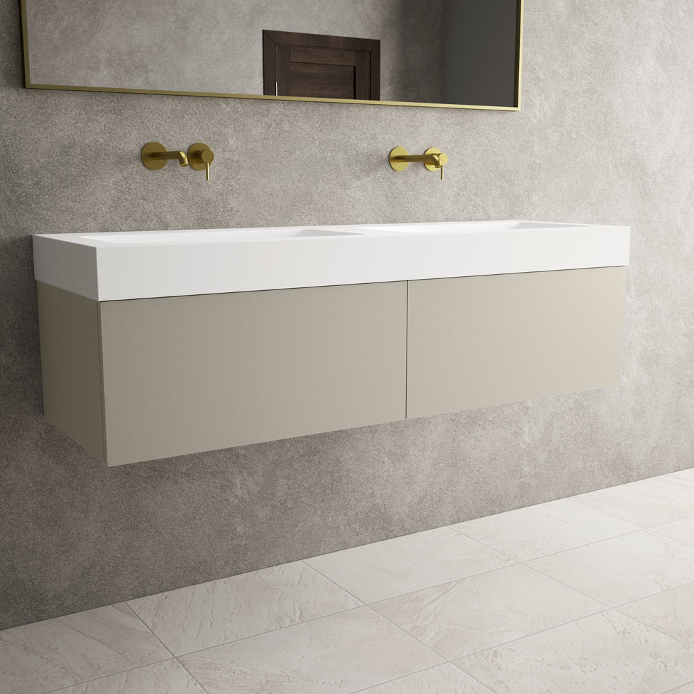 Raffinata Two Drawer Vanity Unit With Beyondstone BLOC Double Basin - Matt Stone 1400mm