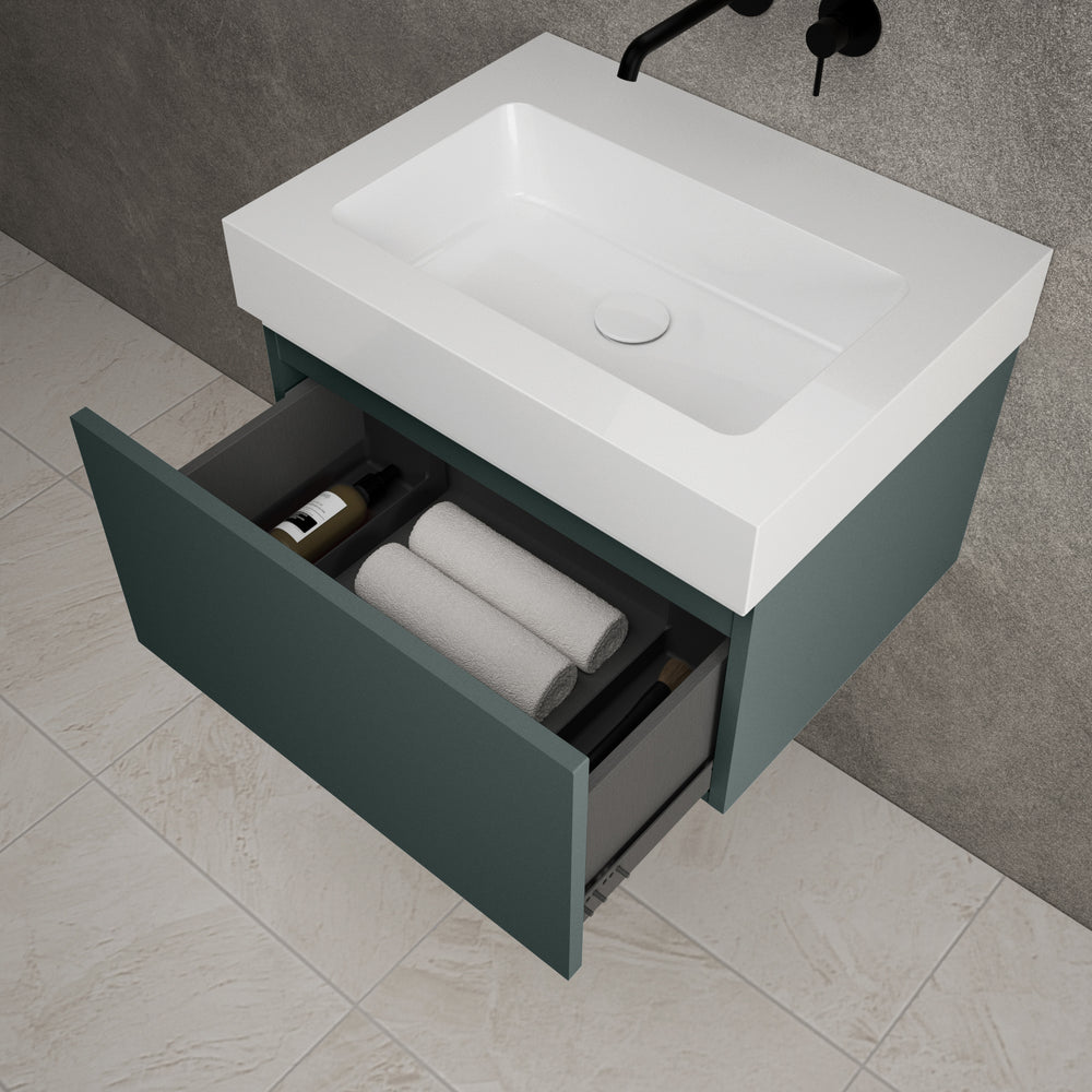Raffinata One Drawer Vanity Unit  With Beyondstone BLOC Basin - Matt Dark Green 600mm