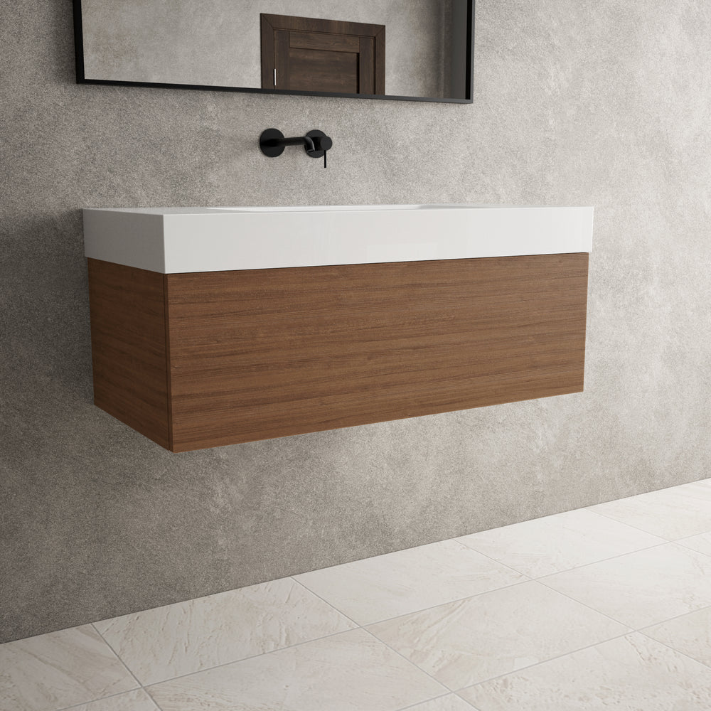 Raffinata One Drawer Vanity Unit With Beyondstone BLOC Basin - Walnut 1000mm