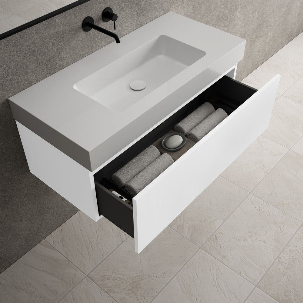 Raffinata One Drawer Vanity Unit With Beyondstone BLOC Basin - Matt White 1000mm