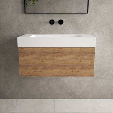 Raffinata One Drawer Vanity Unit With Beyondstone BLOC Basin - Oak 800mm