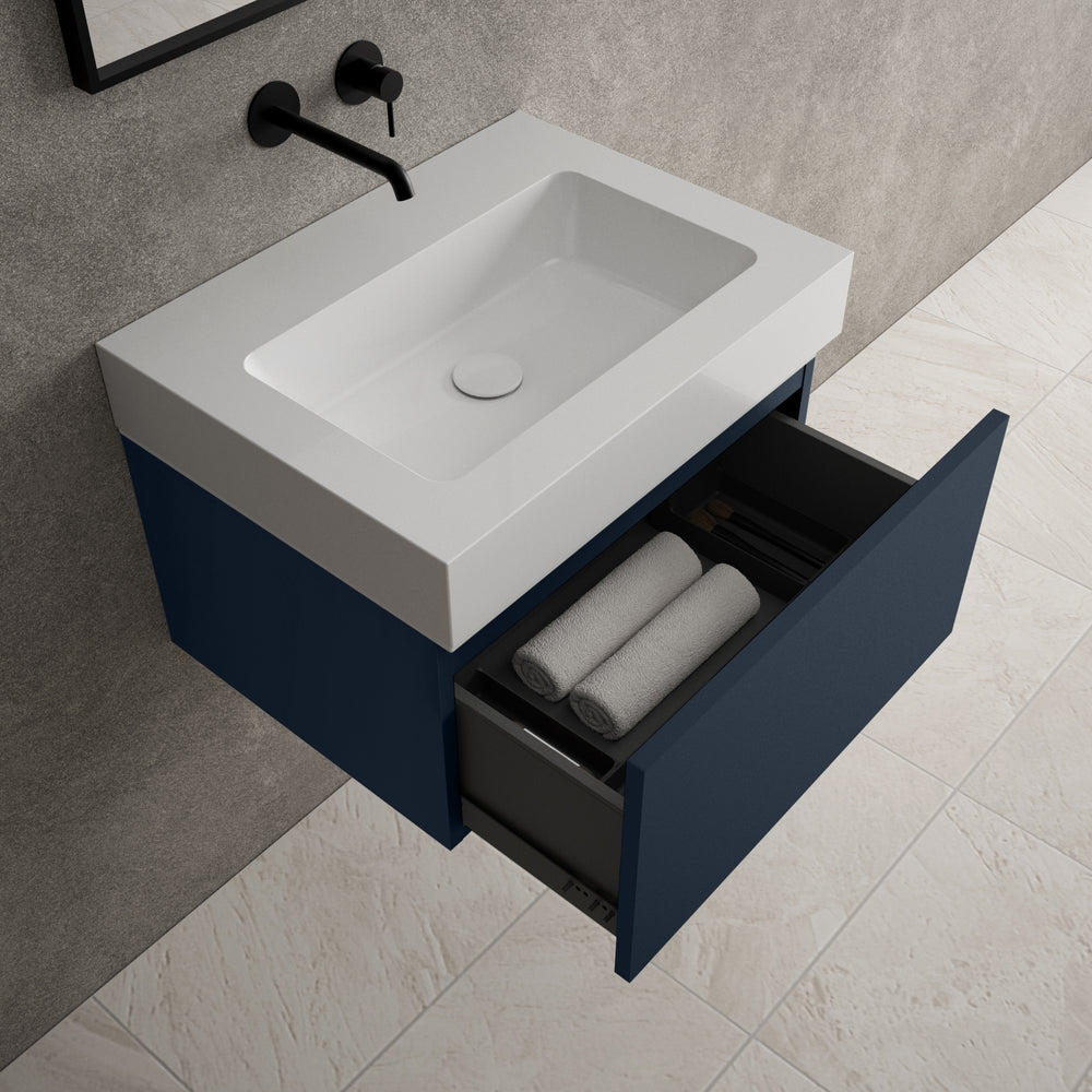 Raffinata One Drawer Vanity Unit  With Beyondstone BLOC Basin - Matt Indigo 600mm