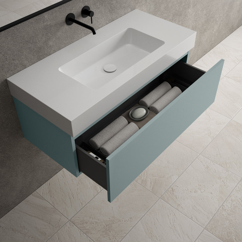 Raffinata One Drawer Vanity Unit With Beyondstone BLOC Basin - Matt Fjord 1000mm