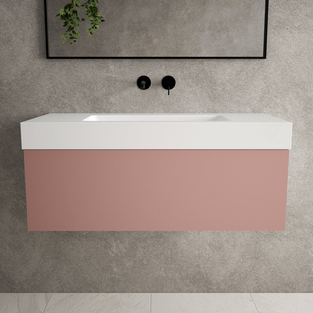 Raffinata One Drawer Vanity Unit With Beyondstone BLOC Basin - Matt Pink 1000mm