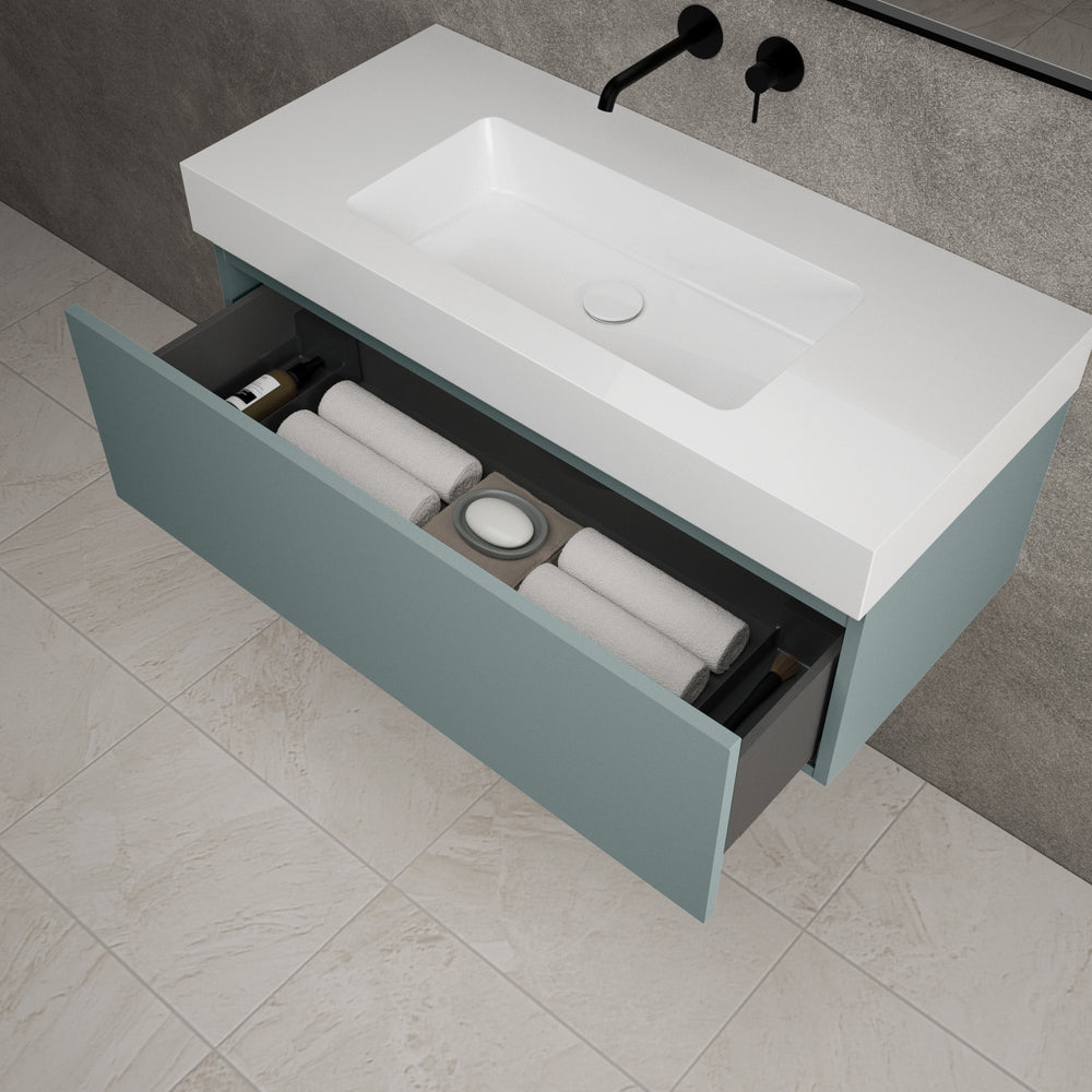 Raffinata One Drawer Vanity Unit With Beyondstone BLOC Basin - Matt Fjord 1000mm