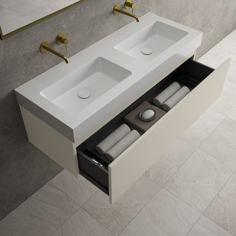 Raffinata One Drawer Vanity Unit With Beyondstone Double BLOC Basin - Matt Stone 1200mm