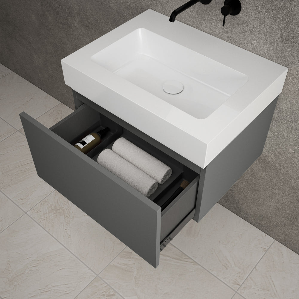Raffinata One Drawer Vanity Unit  With Beyondstone BLOC Basin - Matt Dust 600mm