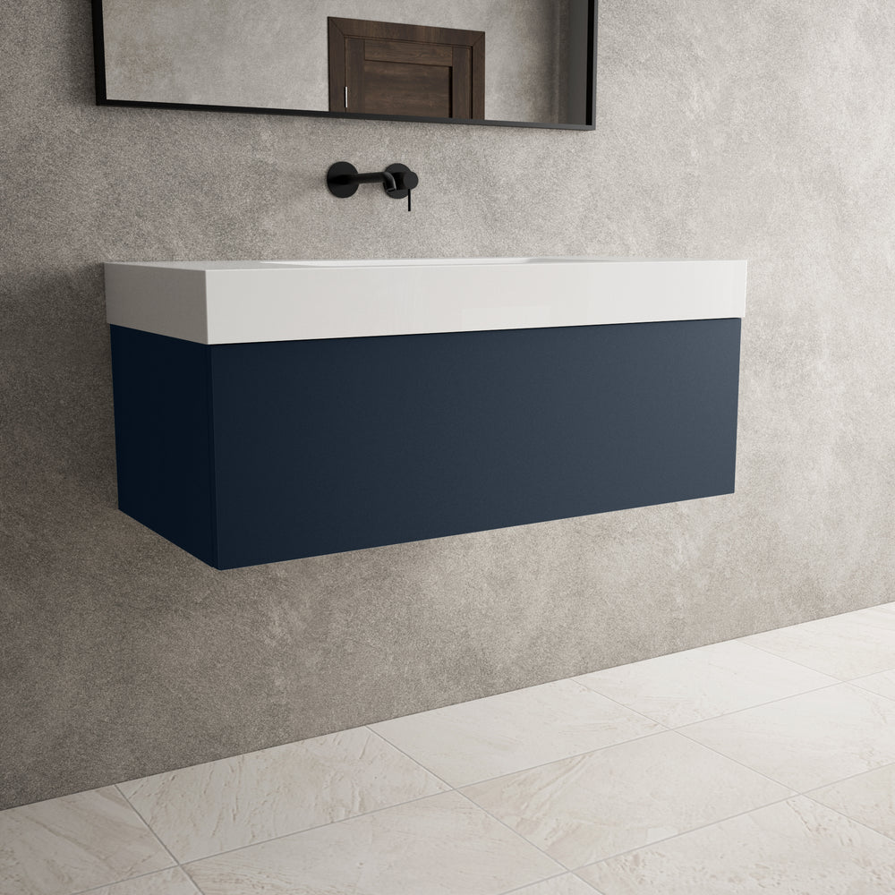 Raffinata One Drawer Vanity Unit With Beyondstone BLOC Basin - Matt Indigo 1000mm
