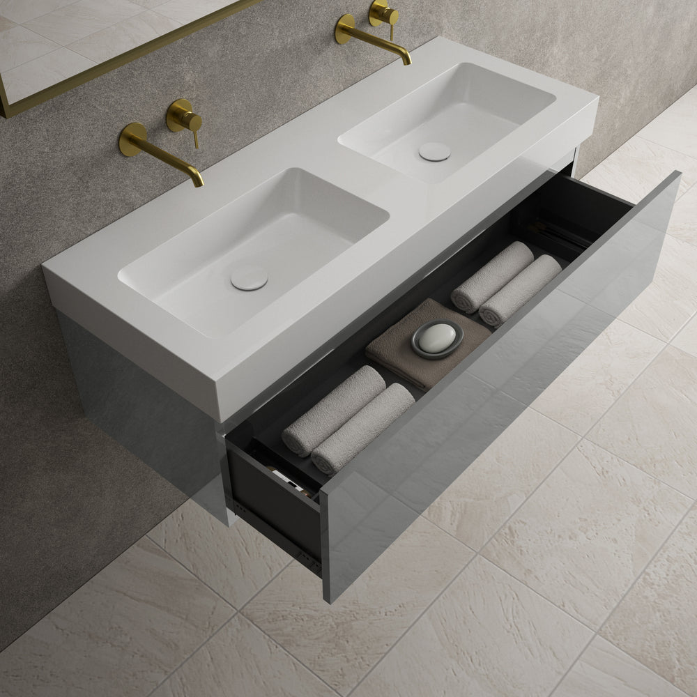 Raffinata One Drawer Vanity Unit With Beyondstone Double BLOC Basin - Gloss Dust 1200mm