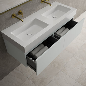 Raffinata Two Drawer Vanity Unit  With Beyondstone BLOC Double Basin - Matt Dove 1200mm