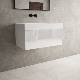 Raffinata One Drawer Vanity Unit With Beyondstone BLOC Basin - Gloss White 800mm