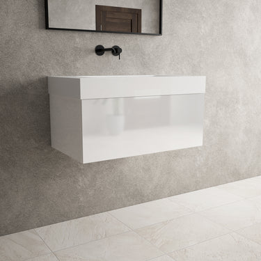 Raffinata One Drawer Vanity Unit With Beyondstone BLOC Basin - Gloss White 800mm