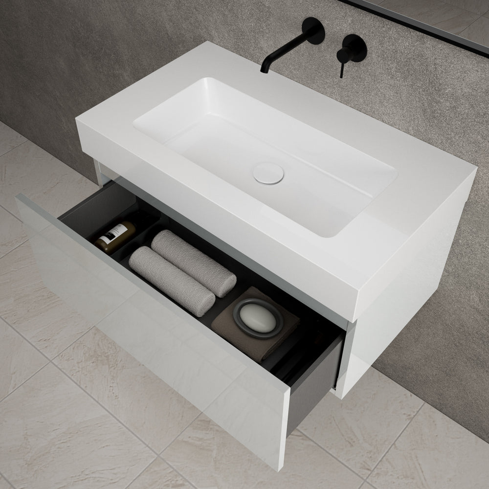 Raffinata One Drawer Vanity Unit With Beyondstone BLOC Basin - Gloss Dove 800mm