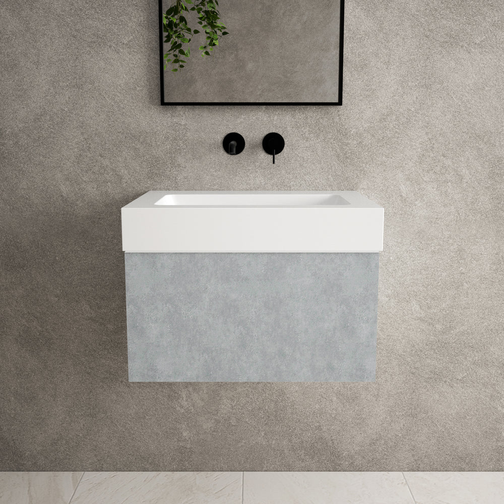 Raffinata One Drawer Vanity Unit  With Beyondstone BLOC Basin - Light Concrete 600mm