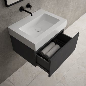 Raffinata One Drawer Vanity Unit With Beyondstone BLOC Basin - Dark Concrete 600mm